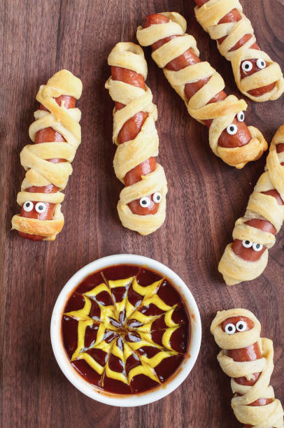 istock Halloween Mummy Hot Dogs with Dip 1163743550
