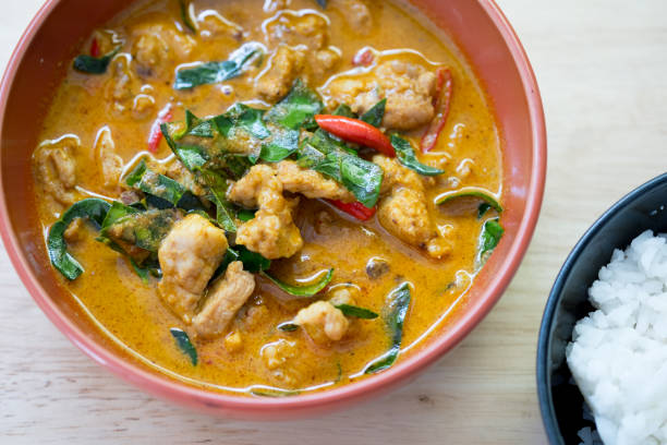 istock Delicious Thai panang curry on wood table 1163746302