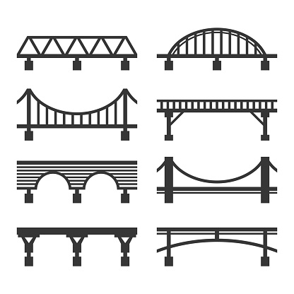 Bridge Icon Set on White Background. Vector illustration