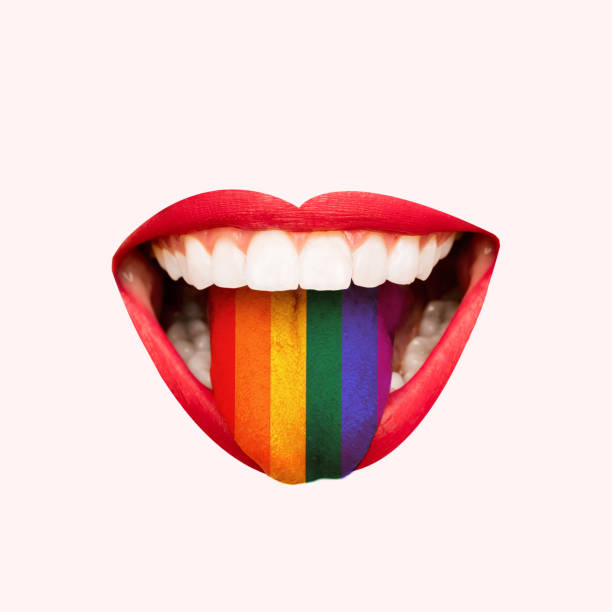 Close up of Young man with colorful plastic beads on his tongue. Microplastics concept