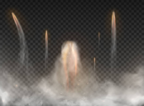 illustrazioni stock, clip art, cartoni animati e icone di tendenza di bomba spaziale fumo isolato su sfondo trasparente - space rocket fire flame
