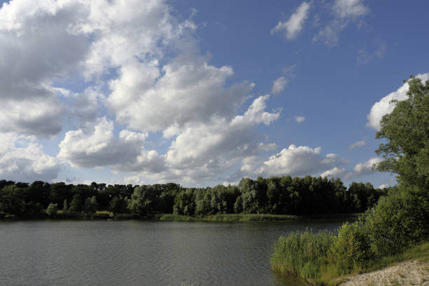 istock Lake in autumn by sunny weather and white clouds 1163757986