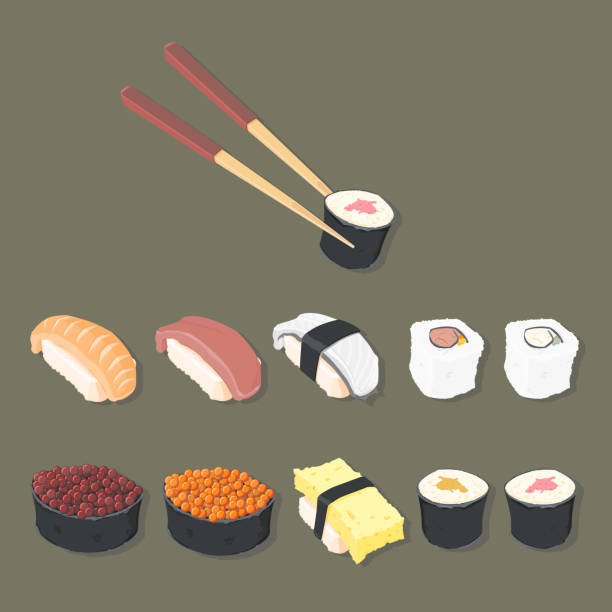 ilustraciones, imágenes clip art, dibujos animados e iconos de stock de sushi - sashimi