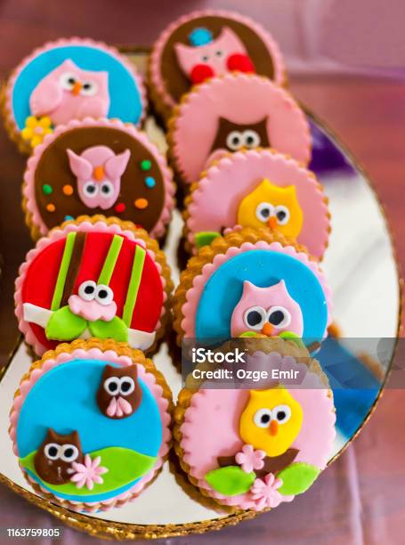 Owl Shaped Fresh Cookies Stock Photo - Download Image Now - Decorating, Sugar Cookie, Ornate