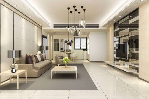 istock 3d rendering modern dining room and living room with luxury decor 1163760140