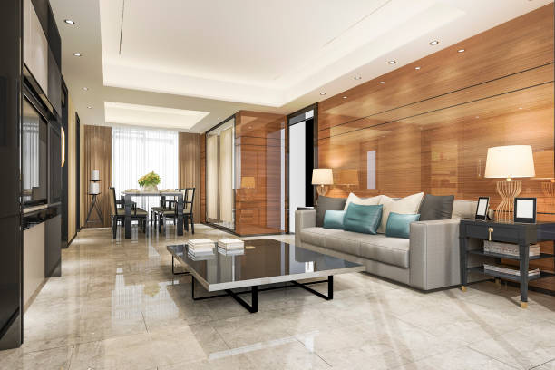 istock 3d rendering modern dining room and living room with luxury decor 1163760142