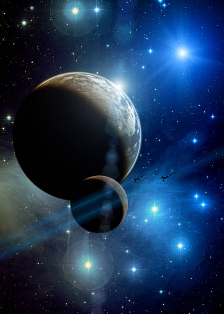 istock Space with stars, planets, moons, star ship - science fiction 1163760887