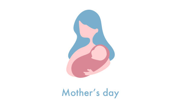 ilustraciones, imágenes clip art, dibujos animados e iconos de stock de madre y su bebé para la tarjeta del día de la madre / logotipo de la ilustración de dibujos animados aislado - party newborn baby hospital