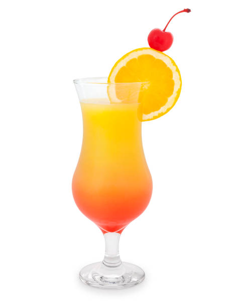 Tequila Sunrise Cocktail Tequila sunrise cocktail with orange slice and cherry isolated on white punch drink stock pictures, royalty-free photos & images