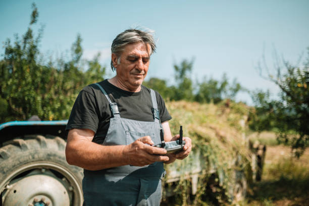 istock Mature farmer flying a drone over a field 1163765753
