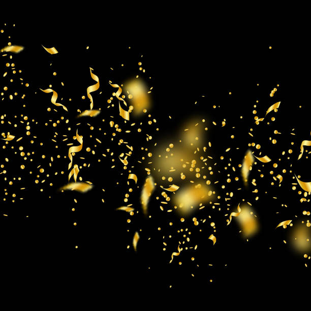 istock Streamers and confetti. Gold tinsel and foil ribbo 1163766283