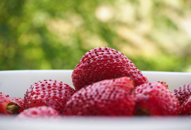 Plate full of ripe red strawberries