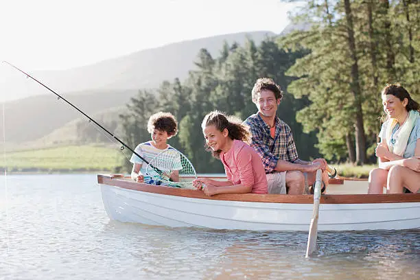 Photo of Family fishing in boat on lake