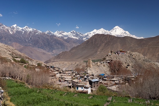 Jarkot village in mustang, Nepal. Old tibetan village in Nepal on Annapurna circuit trek. Version 2.