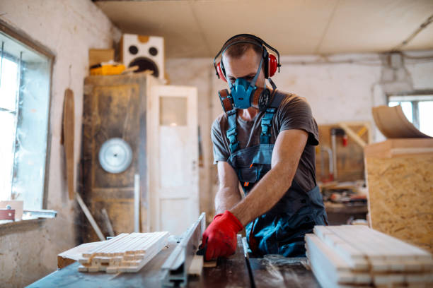 istock Male carpenter working at his workshop stock photo 1163770120