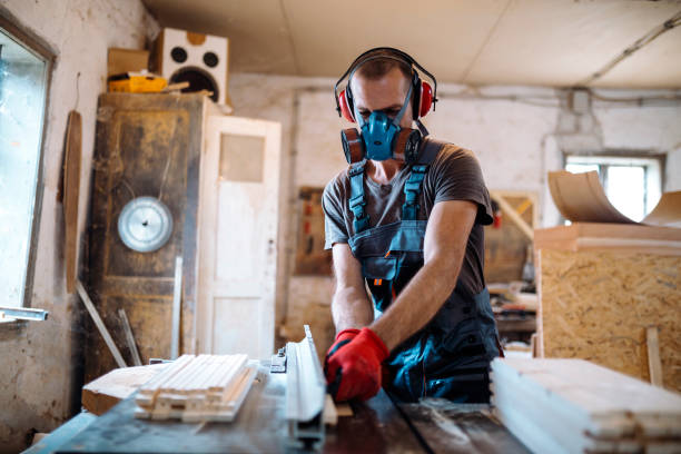istock Male carpenter working at his workshop stock photo 1163770420