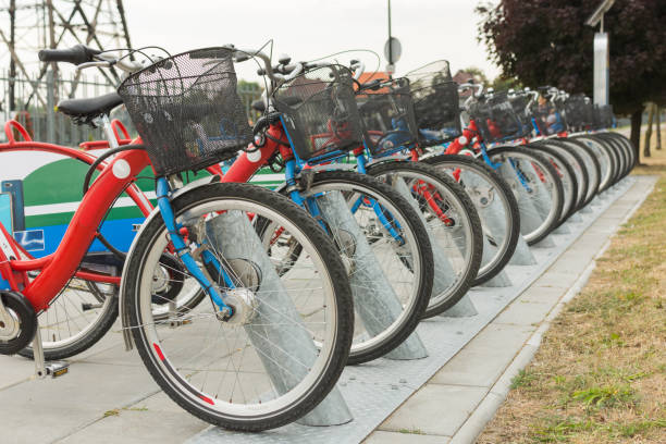 istock Row of bicycles in city environment. 1163770785