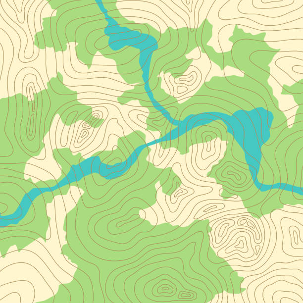 ilustrações de stock, clip art, desenhos animados e ícones de vector illustration of topographic map with forest and streams - relief map topography extreme terrain mountain