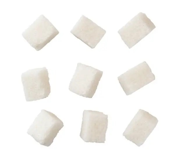 Set of refined sugar cubes on a white background, isolated. The view of the top.