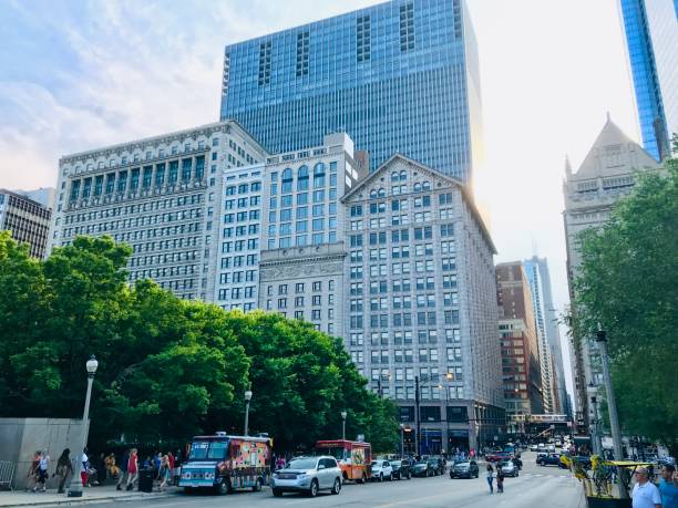 istock Chicago buildings from street between parks 1163775940