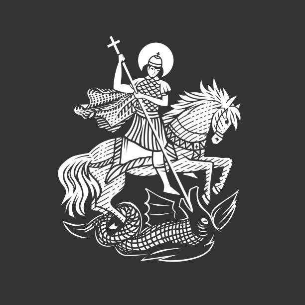 Saint George. Vector illustration. Black and white vector objects byzantine icon stock illustrations