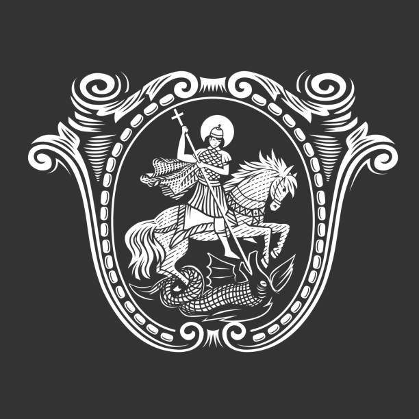 Saint George. Vector illustration. Black and white vector objects byzantine icon stock illustrations