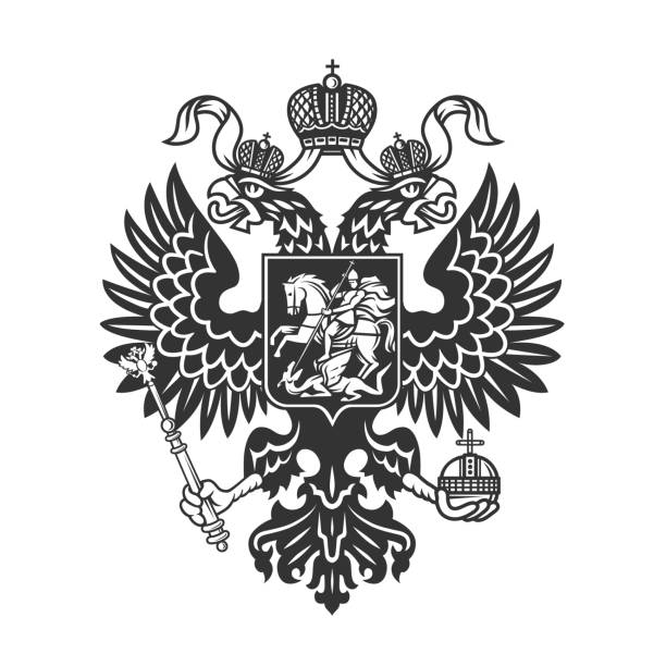 ilustraciones, imágenes clip art, dibujos animados e iconos de stock de escudo de armas ruso (águila de doble cabeza). - state seal