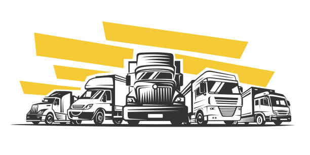 logo ciężarówki, ładunek, dostawa. logotyp firmy logistycznej. - semi truck truck cargo container vector stock illustrations