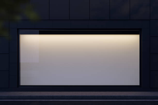 istock Horizontal mock up banner in shop window 1163782723