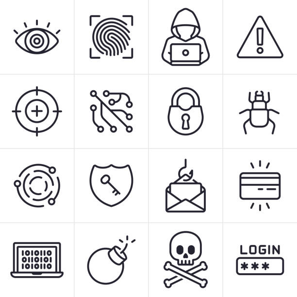 Hacking and Computer Crime Icons and Symbols Hacking and computer crime icons and symbols collection. stealing crime stock illustrations