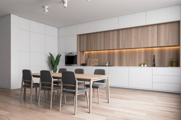 istock White and wooden kitchen corner with table 1163786964