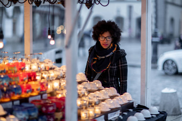 Young woman on the Christmas street fair