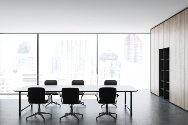 istock Wooden panoramic meeting room interior 1163786990