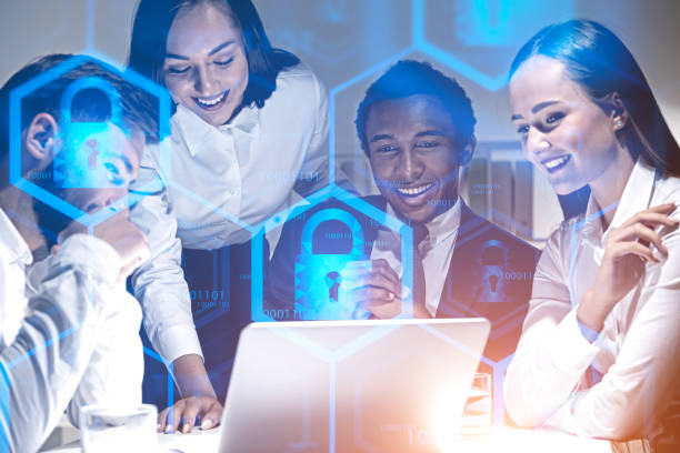 istock Happy business team, online security 1163787116