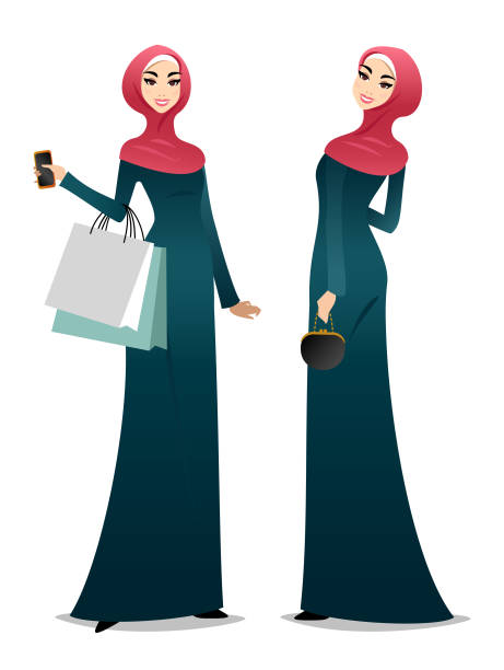ilustraciones, imágenes clip art, dibujos animados e iconos de stock de mujer musulmana - nikab veil islam arabia