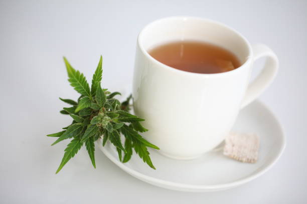 istock hemp tea .  medical cannabis leaf 1163788767