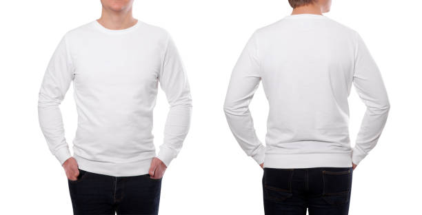 istock young man in white sweatshirt, white hoodies front and rear. white background 1163799766