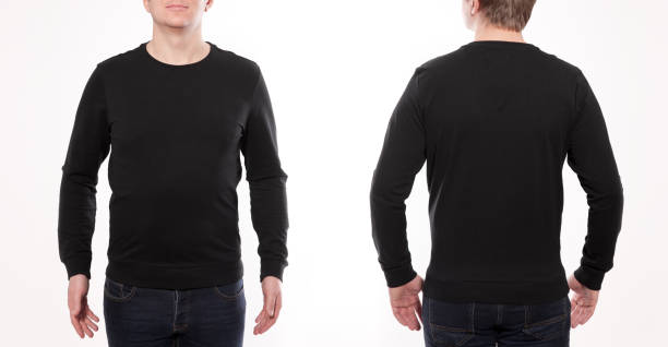 istock Man in black sweatshirt, black hoodies front and rear. white background 1163799768