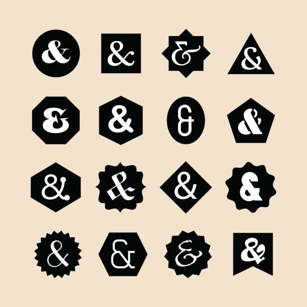 schwarze verschiedene geometrische formen embleme mit weißen verschiedenen ampersand schriftarten symbole auf rosa hintergrund gesetzt - und zeichen stock-grafiken, -clipart, -cartoons und -symbole
