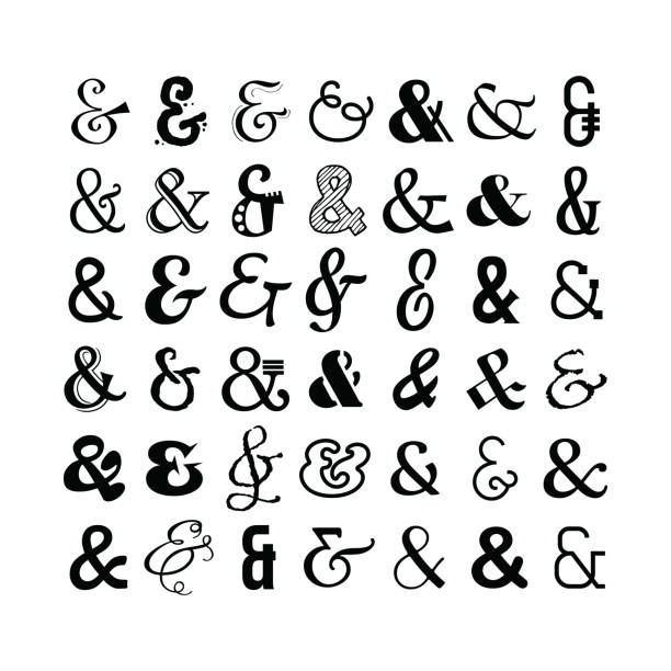 Complete different black silhouette and isolated font faces icons set on white background Complete different black silhouette and isolated font faces icons set on white background ampersand stock illustrations