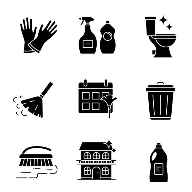 ilustrações, clipart, desenhos animados e ícones de ícones do serviço da limpeza - scrub brush