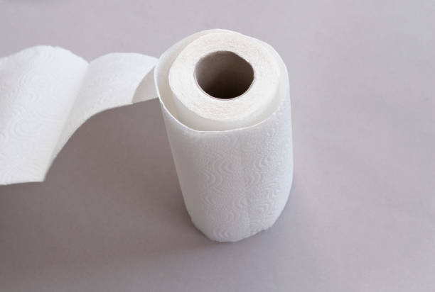 istock Roll of paper towels on table, top view 1163811795