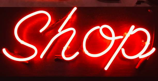 istock Shop neon red sign 1163813033