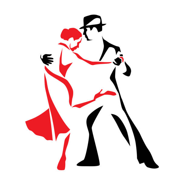 ilustrações de stock, clip art, desenhos animados e ícones de tango dancing couple man and woman vector illustration - tangoing