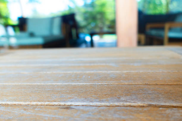 istock Empty Wooden Table Beside Sea View Terrace 1163818748