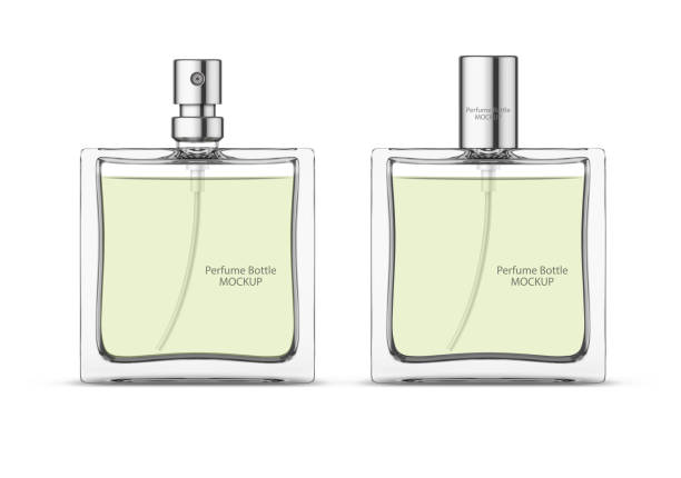 ilustrações, clipart, desenhos animados e ícones de mockup do frasco de vidro do perfume, molde cosmético em branco dos frascos. projeto do pacote. - borrifador de perfume