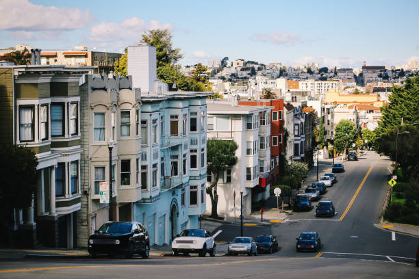 Vintage toned summertime in San Francisco, California. Dolores park and the streets around it in the popular and old Mission district.
