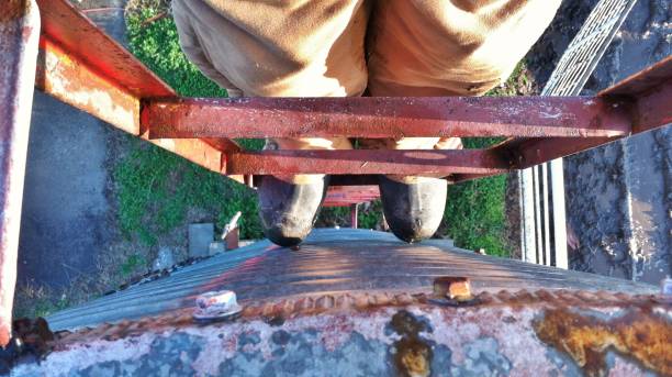 looking down on Boots from a high grain Silo on a Farm in Oklahoma
