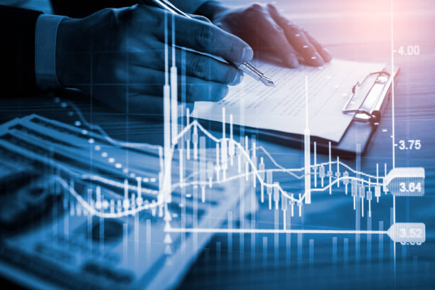 Stock market or forex trading graph and candlestick chart suitable for financial investment concept. Economy trends background for business idea and all art work design. Abstract finance background. gráfico bursátil o de comercio de divisas y gráfico de velas adecuado para el concepto de inversión financiera. antecedentes de tendencias económicas para la idea de negocio y todo el diseño de trabajos de arte. antecedentes financieros abstractos.