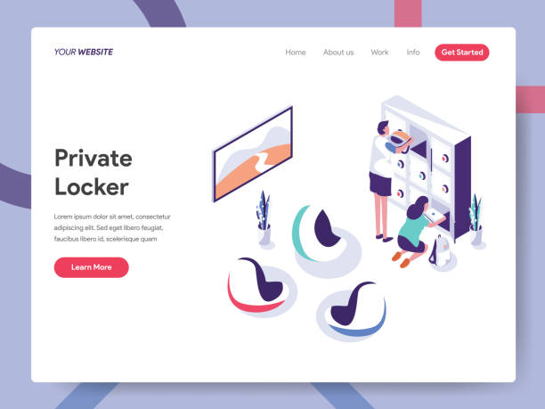 Landing page template of Secure Space and Private Locker Illustration Concept. Isometric design concept of web page design for website and mobile website.Vector illustration vector art illustration